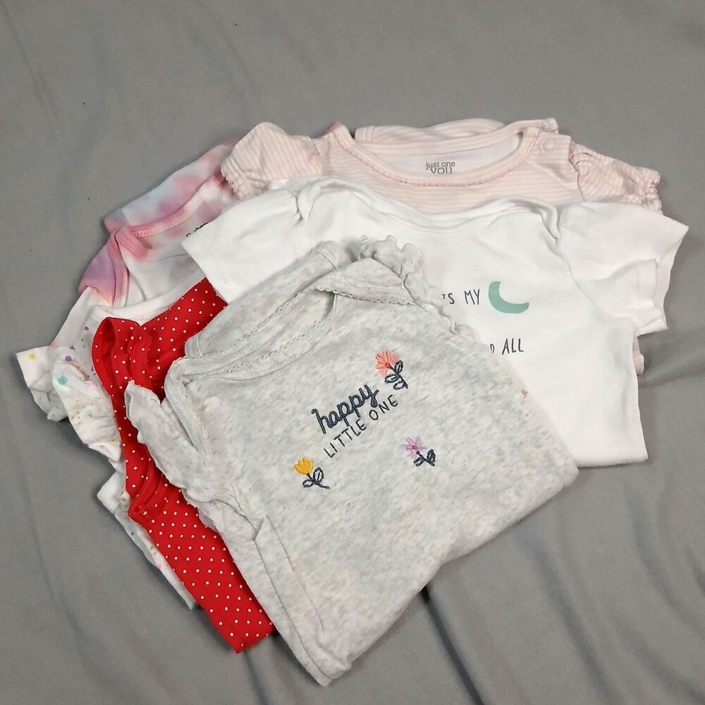 6pc Infant Bodysuit Bundle Set Short Slve Carters Gerber Infant Baby Girls 12 mo